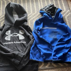 2 Under Armour Kids Black & Blue Pullover Hoodies Duo